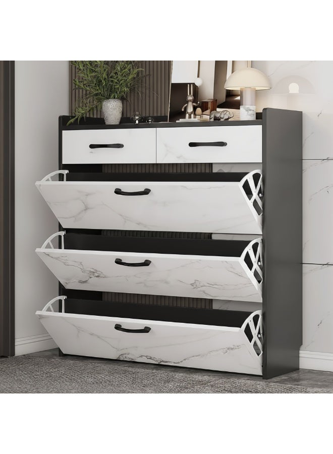 SHARPDO Shoe Cabinet, Entryway Hidden Shoe Storage Organizer with 17cm Thin Profile, Modern Faux Marble Shoe Rack with Drawer for Closets and Hallways - Image 1